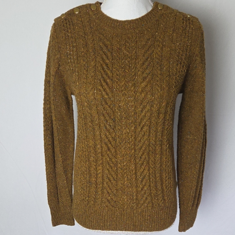 J. Crew Women's Sweater Lambs Wool Blend Cable Knit Pullover‎ Brown Confetti Sm